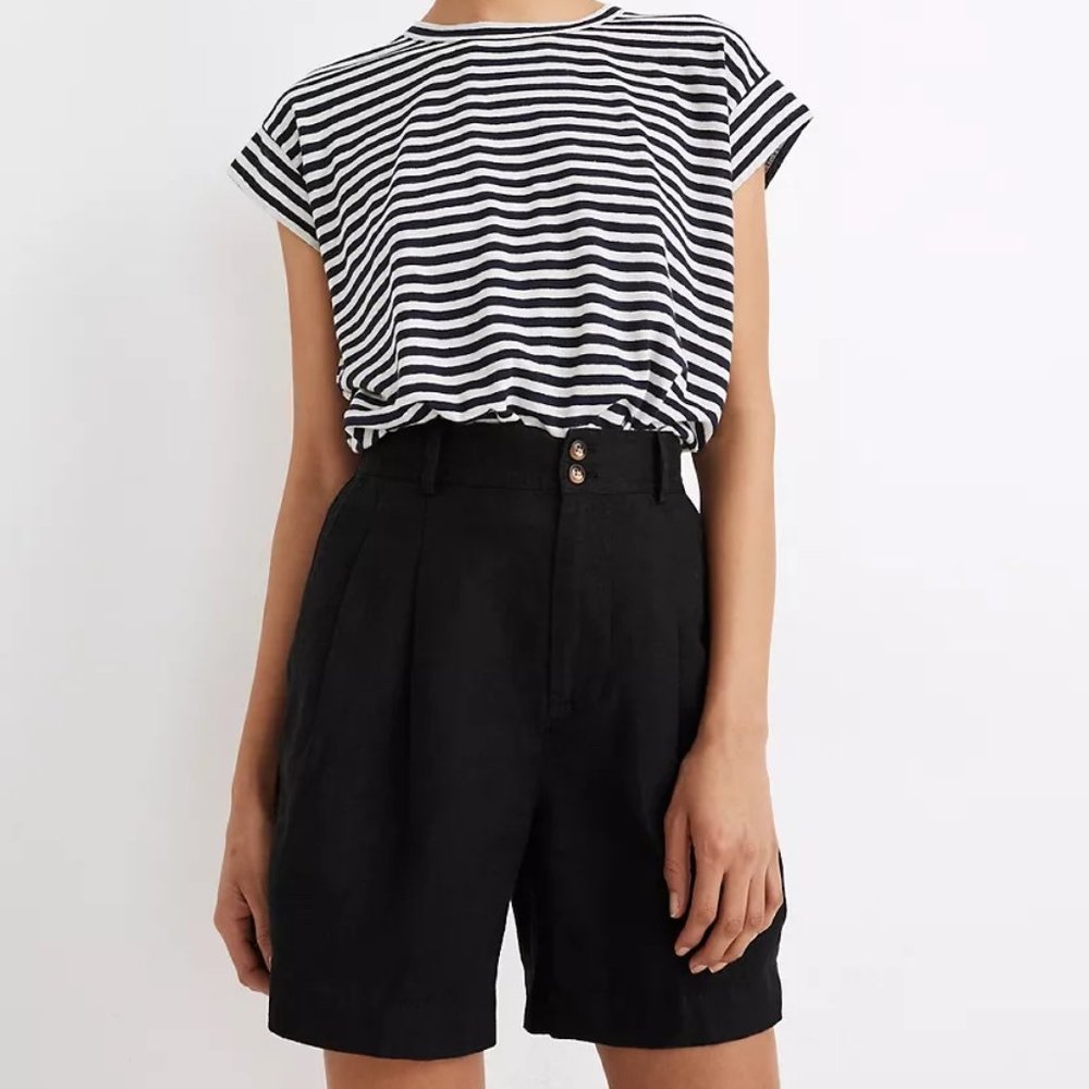 Madewell Linen Long Pleated Shorts Black